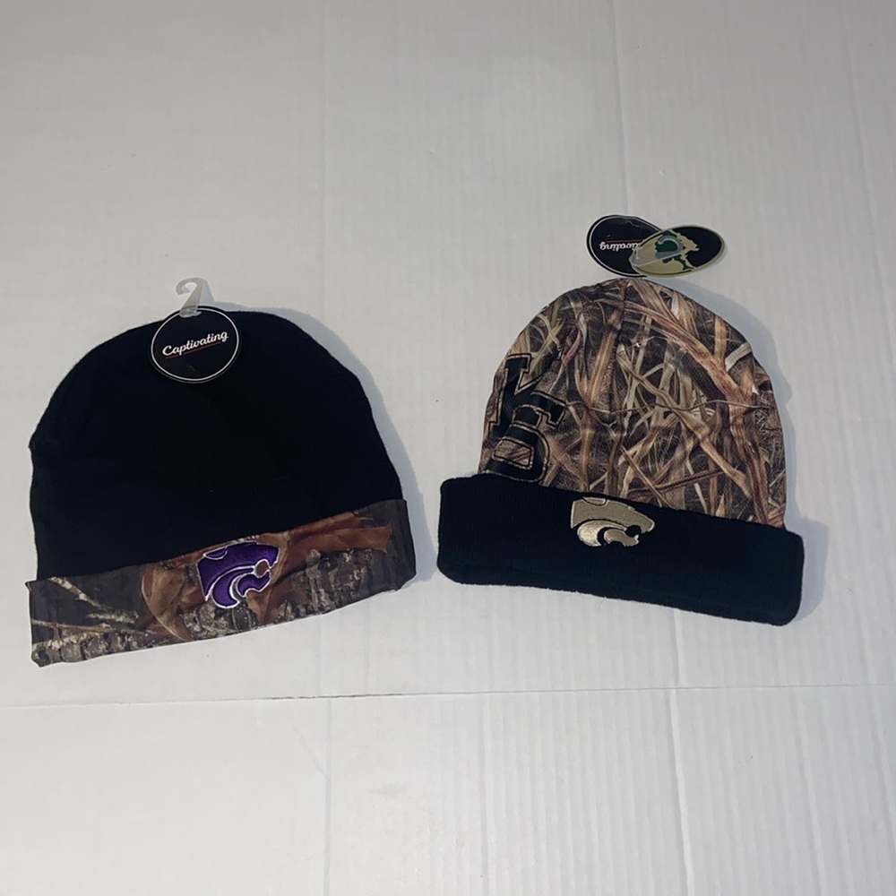 Captivating KSU Wildcats Two Winter Hats Camouflage And Black